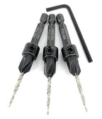 FTG USA Adjustable Wood Countersink Drill Bit Set 3 Pc #4 (7/64"") with Tapered Drill Bits for Woodworking