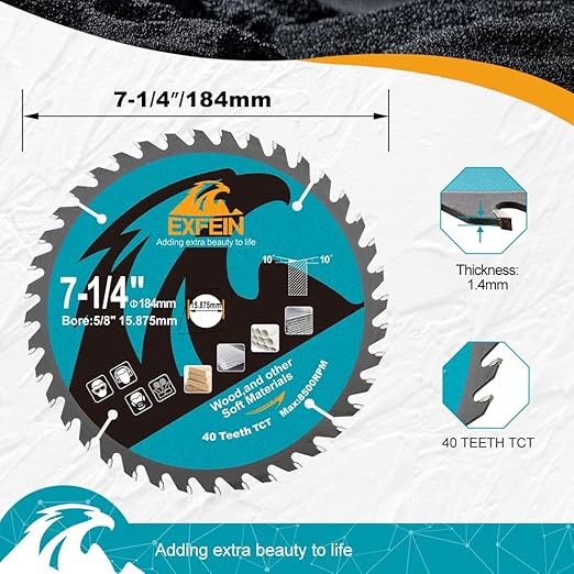 7-1/4 Inch Miter/Table Saw Blades 3pcs, 40 Teeth ATB TCT Fine Finish Wood Cutting Circular Saw Blade with 4/5 Inch Arbor