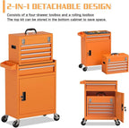 5-Drawer Rolling Tool Chest,Garage Storage Tool Box with Wheels,Lockable and Detachable Tool Cabinet,Heavy Duty Metal Tool Cart with Wheels for Garage,Warehouse,Workshop (Orange)