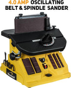4A Variable Speed Oscillating Belt and Spindle Sander - 4x24” Belt, 5 Sanding Sleeves, 1000-1800RPM Adjustable Speed Control for Woodworking Projects - Efficient Dust Collection for Smooth Finishes