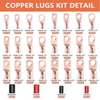 296PCS Ring Terminal Connectors Battery Copper Wire Lugs AWG 8 6 4 2 1 1/0 5/16", 3/8", 1/4", 1/2" with Heat Shrink Tubing Set, 144Pcs Battery Cable Ends and 152PCS Heat Shrink Tubing