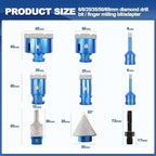 Diamond Core Drill Bit Set BRSCHNITT Diamond Hole Saw for Porcelain Tile Ceramic Marble Granite Drilling with 5/8-11 Thread(6/8/25/35/50/65 Drill bits,10-25mm Finger bit+SDS Adapter&35mm Chamfer bit.