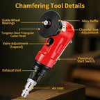 2 in 1 Pneumatic Chamfering Tool- Mini Air Chamfer Tool with Multi-Angle Chamfering Kit,45 Arc Corner Deburring Beveling Chamfer Machine for Metal, Acrylic,Woodworking (Red)