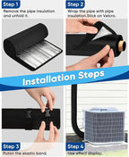 Pipe Insulation, AC Pipe Insulation Outdoor 600D Oxford HVAC Insulation Wrap - 72x10.2 Inch AC Covers for Outside, Easy Install with 3 Adjustable Straps, Black