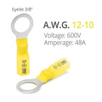Wirefy 90 PCS Heat Shrink Ring Terminals 3/8" - a Resistant Ring Connectors - Eyelet Wire Connectors - Yellow 10-12 AWG