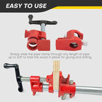 Wood Gluing Pipe Clamp Set | 3/4" Heavy Duty Woodworking Cast Iron Pipe Clamps Quick Release Pipe Wood Clamps (4 Pack, 3/4")