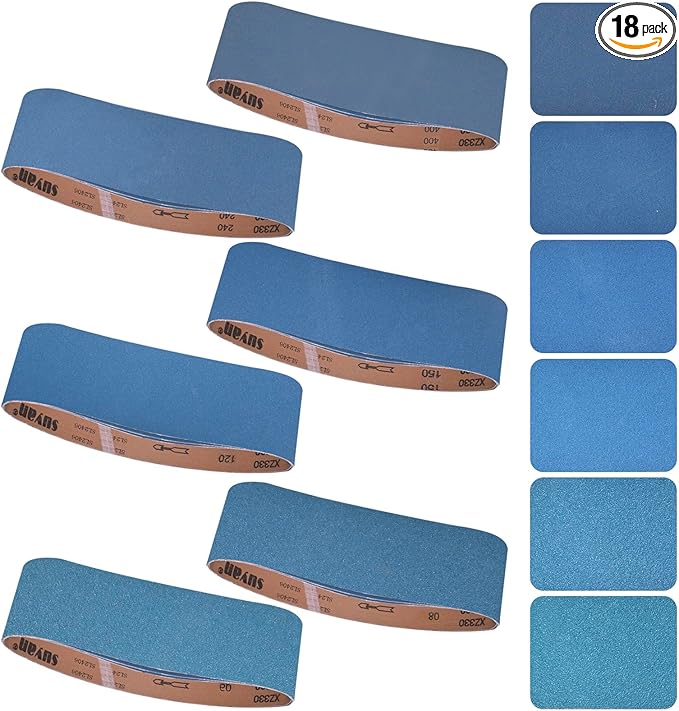 4x36 Inch Sanding Belts 18 Pcs 6 Grits Sizes (3 Each of 60/80/120/150/240/400 Grits) Heavy Duty Belt Sander Zirconia Belt Sander Paper for Wood, Metal, Stainless Steel, Cars, and Furniture