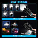 9000 High Lumens Flashlight Rechargeable with COB Work Light Super Bright LED Flashlights Heavy Duty&14 Modes &Waterproof Tactical Powerful Flashlight for Emergencies,Camping,Hiking,Outdoor,Indoor