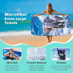 Glacier Elephant Beach Towel Oversized 36" x 72", Thin Lightweight Sand Free Quick Dry Microfiber Towel for Swimming Pool Cruise Camping Travel