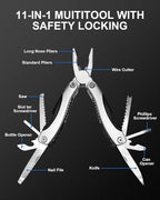 UNOONE 11-in-1 Multitool Pliers - Stainless Steel Pocket Knife with Pliers, Screwdriver & Bottle Opener - Aluminum Handle EDC Knives for Survival, Camping, Hunting, Hiking - Gift for Men Women(Silver)