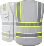 JKSafety 9 Pockets Hi-Vis Fluorescent Color Zipper Front Safety Vest with Neon Color Extended Yellow Trims for Men and Women Work Safety Utility (901-Grey 3XL)