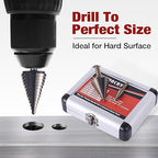 Step Drill Bits, 5PCS (44 Sizes) Metric HSS Step Unibit Drill Bit Set with Aluminum Case, Double Cutting Blades, High-Speed Steel, Multiple Hole Stepped Up Bits for DIY Lovers