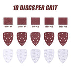 50PCS Mouse Detail Sander Sandpaper Hook and Loop 11-Holes Triangular Sanding Sheets for Mouse Sanders - Mixed Grits Coarse to Fine, Abrasive Sanding Pads for Precision Sanding 40/80/120/180/240 Grits