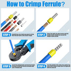 Ferrule Crimping Tool Kit, LUNEY Crimper Plier with 1250PCS Wire Ferrules Kit Wire End Terminals, Self-adjustable Ratchet Tool Set for AWG 23-7 Cable connectors, 0.25-10mm²