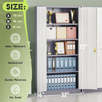SUNCROWN 72" Metal Storage Cabinet - Heavy-Duty Metal Garage Cabinet with 4 Adjustable Shelves & 2 Doors for Tools, Office, Home, Workshop,Grey & White-Small