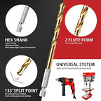 13PC 1/4" Titanium Coated Twist Hex Shank Drill Bit Set, 135 Degree Tip HSS Drill Bit Sets, Impact Driver Drill Bits for Wood, Steel, Metal, Plastic with Quick Change Design