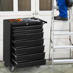 7-Drawer Rolling Tool Chest Cabinet, Large Capacity Metal Tool Box with Wheels and Keyed Locking, Roll Around Storage Organizer Tool Cart for Garage, Warehouse, Work Shop (Black)