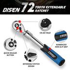 DISEN 3PCS Extendable Ratchet Wrench Set,1/4" 3/8" 1/2" Drive 72-Tooth, Quick-Release, Reversible Drive Socket Wrenches,Soft Grip Handle with Storage Tray