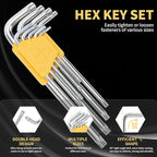 Torx Wrench Set Star Key Cr-V T-Handle – 9PCS Torx Allen Key Set, T10–T50, Chrome Vanadium Steel, Silver Finish, Long Arm, for Electronics, Furniture Screws, Automotive Fixes