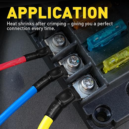 haisstronica Non Insulated Wire Connectors Kit，100pcs #8 Fork Terminals (AWG 16-14) with 100pcs 3:1 Heat Shrink Tubing for Automotive Marine，Brazed Seam Wire Crimp terminals