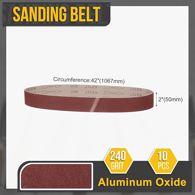 2 x 42 Inch Sanding Belt, 10 Pcs 240 Grit Knife Sharpener Belts Work Sharpening for Belt Sander Knife Carving Tool Metal Working