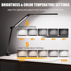 LED Desk Lamp with Clamp, Architect Desk Lamp with Dual Light & Adjustable Flexible Swing Arm, 5 Color Mode & Brightness, Eye Caring Table Light with Memory Function for Home Office Painting Drafting