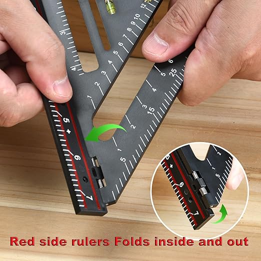 Foldable Carpenter Square 7 inch Rafter Square, Triangle Carpenter Square Die-cast for Woodworking and Carpentry (Black)