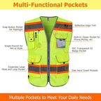TCCFCCT High Visibility Vest 9 Pockets Reflective Safety Vest for Men Women, Hi Vis Construction Work Vest with Orange Extend Edge for Surveyors, Durable to Use, Meets ANSI/ISEA, (DB-Yellow, X-Large)