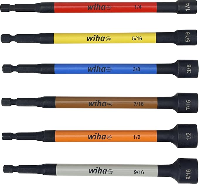 Wiha 70486 Color Coded Magnetic Nut Setter SAE 6 Pc. Set