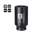 CASOMAN 1/2" Drive x 32 mm Deep 6 PT Impact Socket, CR-MO, 1/2-inch Drive 6 Point Axle Nut Socket for Easy Removal of Axle Shaft Nuts (32MM)