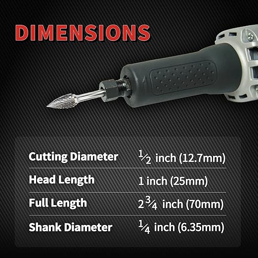 S&F STEAD & FAST Carbide Burr with 1/4” Shank 1/2” Cutter Dia 1” Length, Professional Grade Tungsten File, Die Grinder Bit for Metals, Rotary File Tree Pointed Shape, Grinding Burr bit