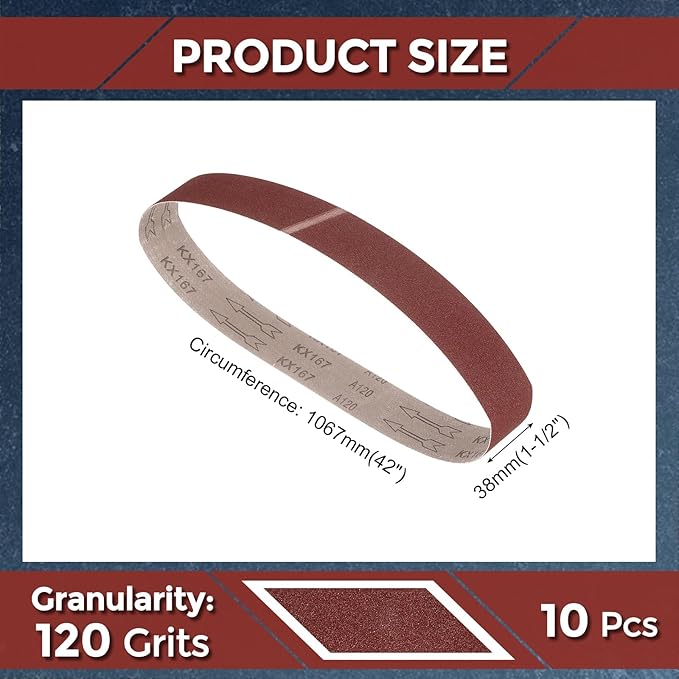 10 Pcs Sanding Belts 1-1/2 x 30 Inch 120 Grit Aluminum Oxide Abrasive Sandpaper for Belt Sander Metal Grinding Wood Working Weld Rust Removal