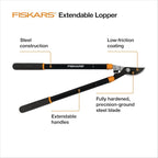 Fiskars Loppers for Tree Trimming, Heavy Duty, with Extendable Handle (24.5"-37" Range), Sharp Bypass Steel Blade Tree Branch Cutter up to 1.5-Inch Diameter Cut Capacity