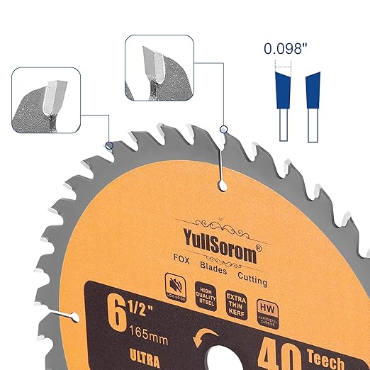 6-1/2 inch Circular Saw Blade 40T Combo Pack with 5/8" Arbor，Ultra Fine Finish for Wood Cutting, Thin-Kerf