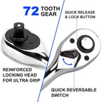 3-Piece 1/4" 3/8" 1/2-Inch Drive Socket Ratchet Set Extendable Handle Wrench Quick-Release Reversible Gear Torque Spanner Mechanical Tools