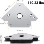 HARFINGTON 2pcs Welding Magnets 110.23 lbs Magnetic Welding Clamp Holder Galvanized Iron Arrow-Shaped Tool 45, 90, 135 Degree with Center Hole for Fixed Angles, Silver Tone