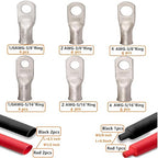 SVAAR 0 Gauge 2 Gauge 4 Gauge Terminals Copper Lugs kit Tinned Copper Wire Lugs with 5/16" and 3/8" Ring Terminals Battery Cable Lugs Terminal Connectors Heavy Duty Crimp Cable Ends + 3:1 Heat Shrink