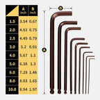 Extra Long Allen Wrench Ball End S2 Steel – 9PCS Metric Hex Key Set, S2 Alloy, 1.5–10mm, 9in, Bronze Finish, for Deep Space Work, Auto Repairs, Workshop Use