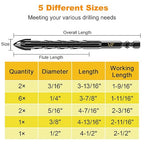 TITGGI 12PCS Masonry Drill Bit Set - Professional Concrete Drill Bits for Glass/Brick/Cement/Tile/Etc, Industrial Strength Carbide Cross Drill Bit Tips, 3/16"-1/2" by TITGGI