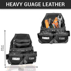 FUERI Leather Tool Belt with Suspenders Heavy Duty Bags Dual Hammer Holsters Tool Pouches for Men Construction Carpenters Electricians Framers Women Workers 16 Pockets