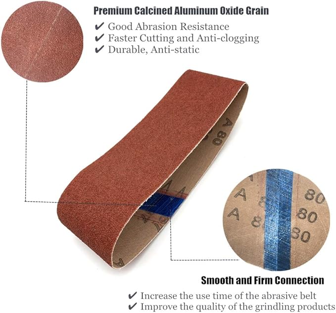 24 Pcs 3x18-Inch Aluminum Oxide Sanding Belts,6 Each of 40 80 120 240 Grits,for Belt Sander