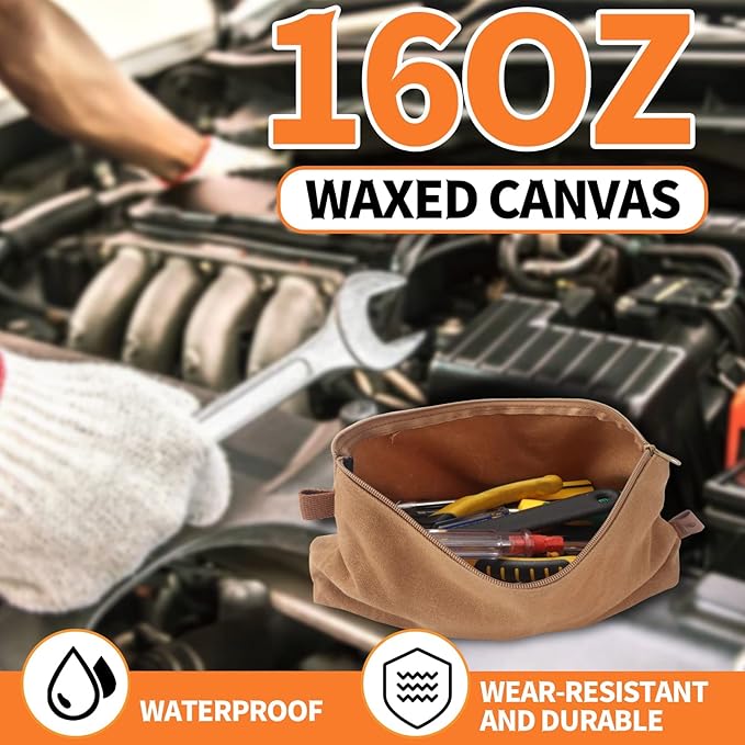 Canvas Zipper Pouch, 3 Pack Small Tool Pouch Organizer, Heavy Duty 16OZ Waxed Canvas Mini Zipper Bag Pouch, 5.7/6.7/12.3 Inch Tool Multipurpose Water Resistant Storage Pouches