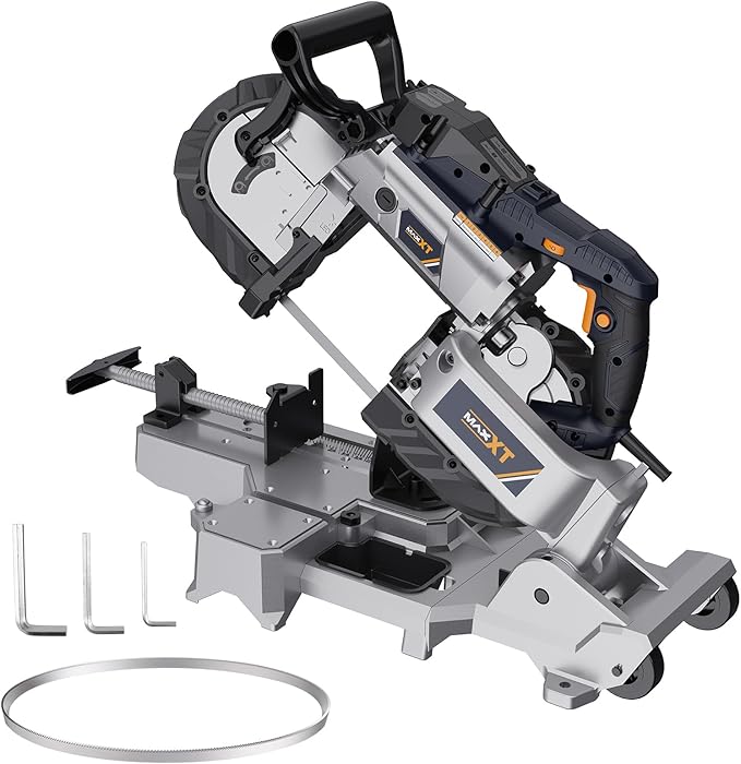 MAXXT Band Saw with Lightweight Aluminum Base, 10 Amp 5 Inch Deep Cut Bandsaw, Variable Speed Handheld Automatic Multipurpose Cut with Carrying Wheels Portable Metal Saw, Band Saws for Metal Wood