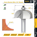 Cove Router Bits,1/2" Shank,Radius 3/4",Bearing Guided Cove Edging Cutter for Wood Profiling,Routing,Molding