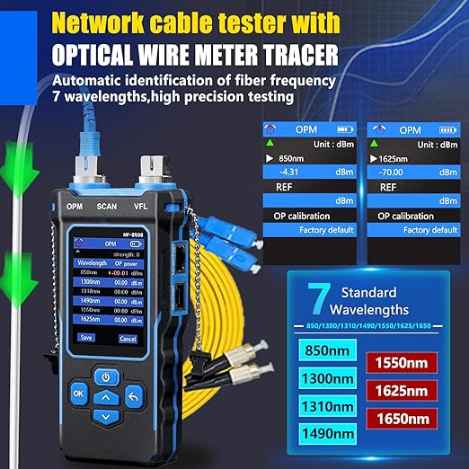 NF-8508 Network Cable Tester with Optical Power Meter 10mw Visual Fault Locator,POE/NCV/RJ11 RJ45/CAT5 CAT6 Cable Toner Ethernet Tester,Length Measurement,Fiber Find Fault Test Phone Line Tracer