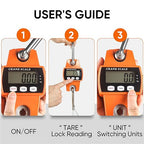 RoMech 660lb Digital Hanging Scale with Cast Aluminum Case, Handheld 300Kg Mini Crane Scale with Hooks for Farm Hunting Fishing Outdoor (Orange)