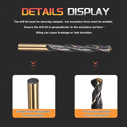 Drill Bit, 10.5mm Cutting Diameter, 4341 HSS Gold and Black 118° Cutting Angle Number Jobber Bits - (Applications: for Drilling Soft Metal Plastic Wood), 6-Pieces
