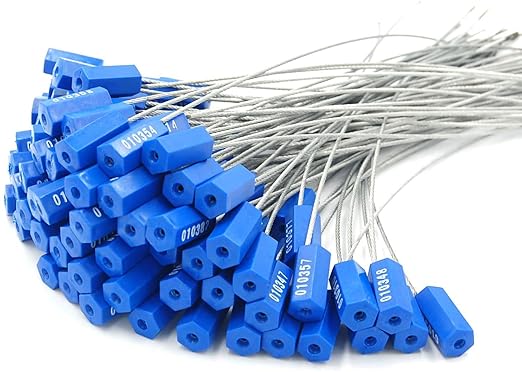 Steel Security Cable Seals Numbered Tamper Proof Security Tags Anti-Theft Pull-Tite Container Trailer Pad-Lock Ties Straps (Blue, Pack of 100pcs)