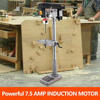 15 in Floor Drill Press, 7.5 Amp 120V Pure Copper Motor, 288-3084 RPM Variable Speed Cast Iron Bench Drill Press, 0-45° Tilting Worktable, Tabletop Drilling Machine for Wood Metal