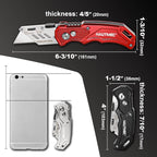 HAUTMEC 3-Pack Folding Utility Knife, Heavy-Duty Aluminum Box Cutter with Quick-Change Blades & Lock-Back Safety Design, Ergonomic Streamlined Grip Includes 15 Extra SK5 Blades, HT0429
